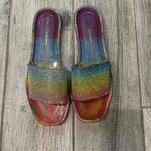 Rainbow rhinestone sandals